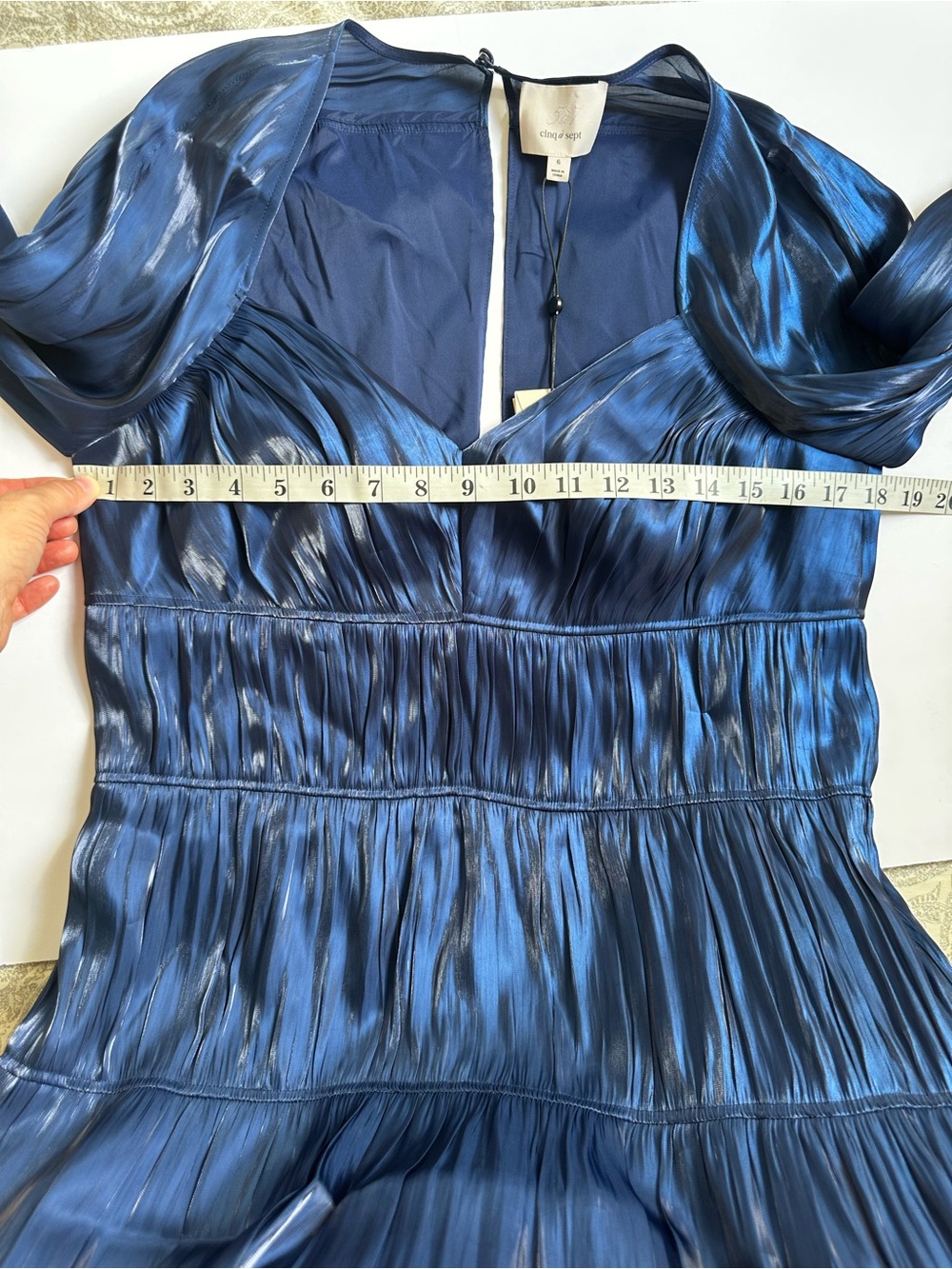 CINQ a SEPT Blue Romantic Nina Hi Lo Midi Tiered Ruched Eclipse Dress- Size 6 - Picture 8 of 12